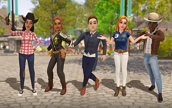 Plusieurs personnages personnalisés se tiennent côte à côte, illustrant les options de personnalisation du cavalier dans le jeu.